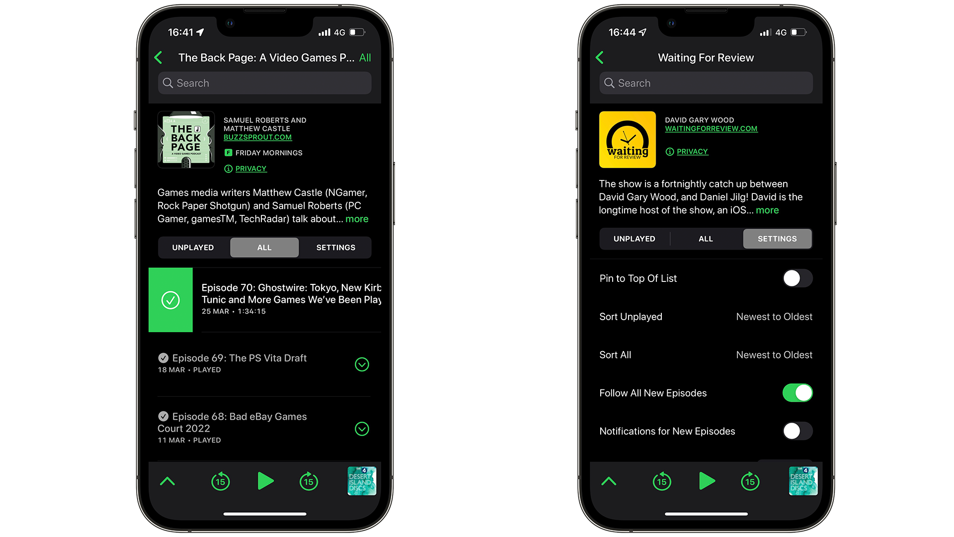 Podcast options in new Overcast update