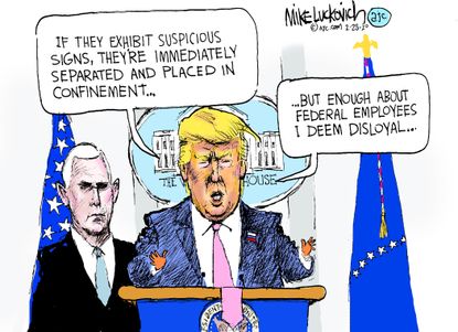 Political Cartoon U.S. Trump Pence White House disloyalty administration official family separation policy