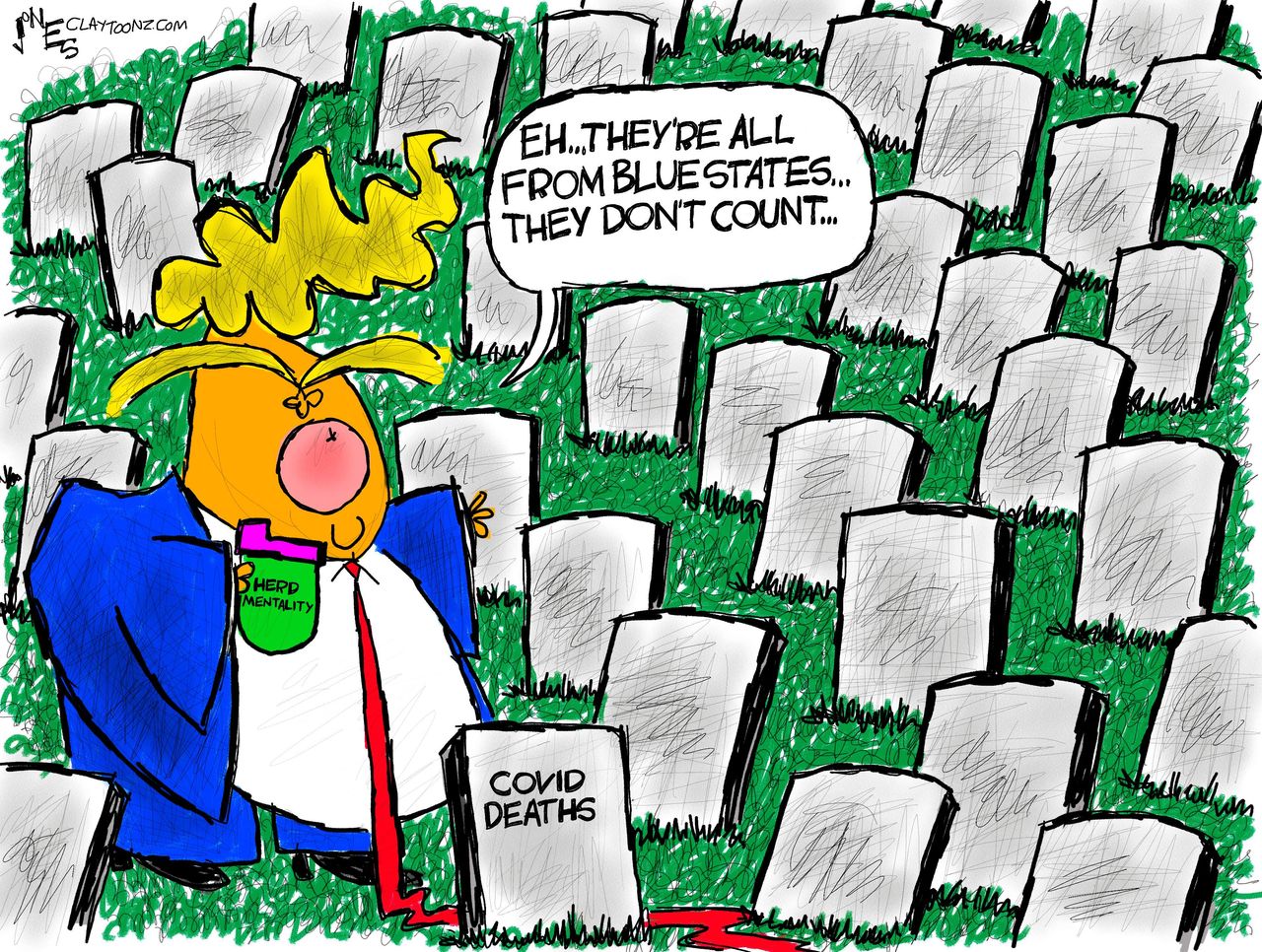 Political Cartoon U.S. Trump COVID deaths blue states