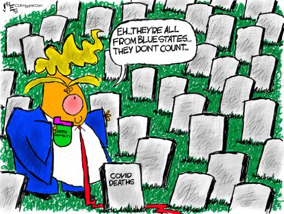 Political Cartoon U.S. Trump COVID deaths blue states