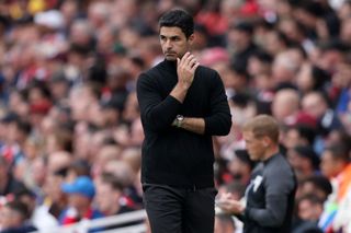 LONDON, ENGLAND - AUGUST 31: Mikel Arteta, Manager of Arsenal on the side line during the Premier League match between Arsenal FC and Brighton &amp; Hove Albion FC at Emirates Stadium on August 31, 2024 in London, England. (Photo by Neal Simpson/Sportsphoto/Allstar via Getty Images)