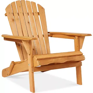 Best Choice Products Folding Adirondack Chair Outdoor, Wooden Accent Lounge Furniture W/ 350lb Capacity - Natural