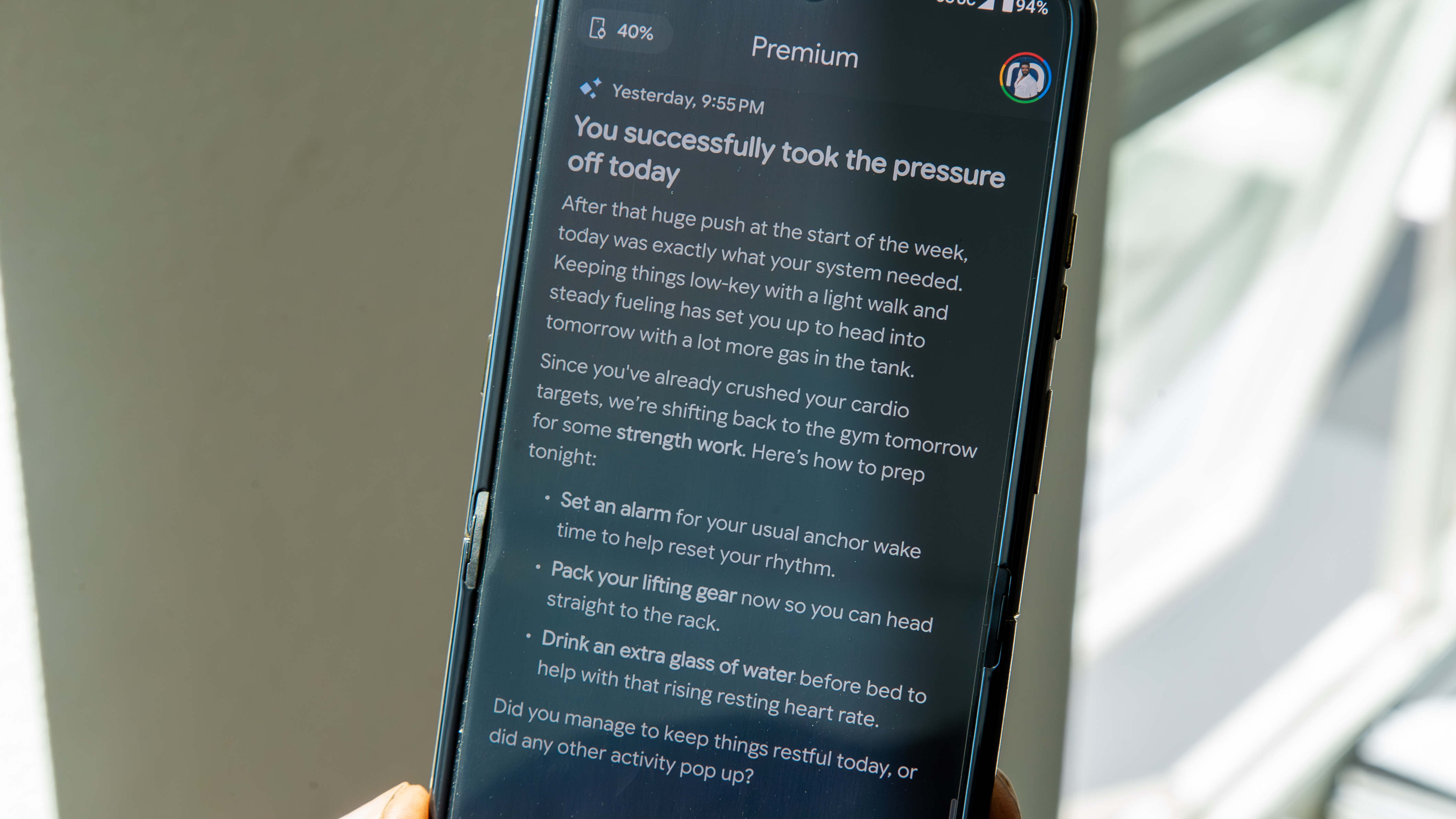 Google Health app Coach message