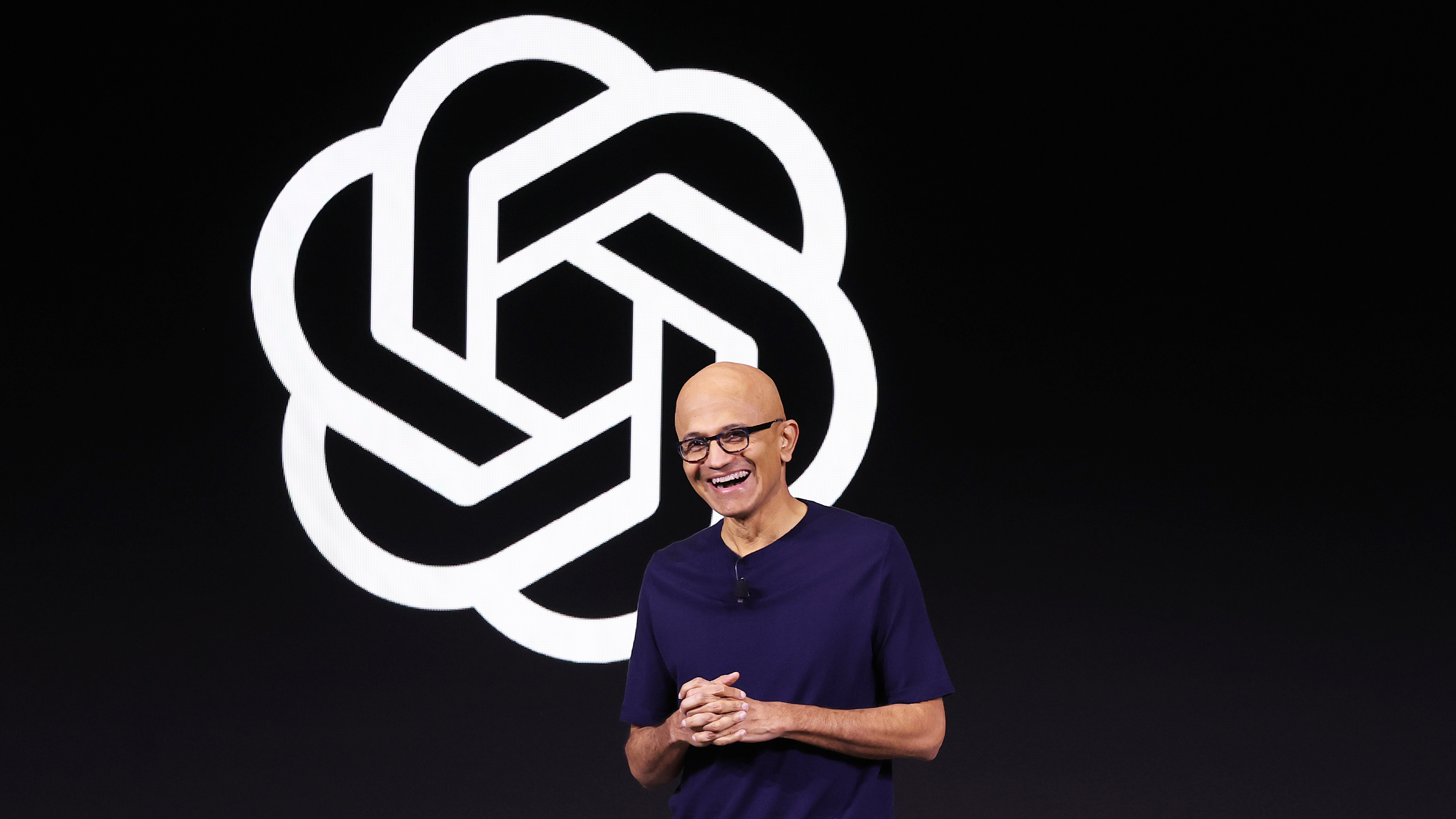 Microsoft CEO Satya Nadella speaks during the OpenAI DevDay event on November 06, 2023 in San Francisco, California. OpenAI CEO Sam Altman delivered the keynote address at the first-ever Open AI DevDay conference. 