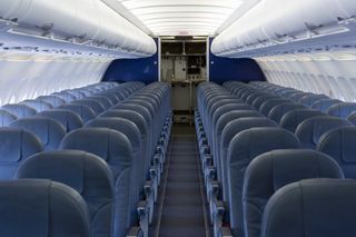 Down the aisle of an empty plane