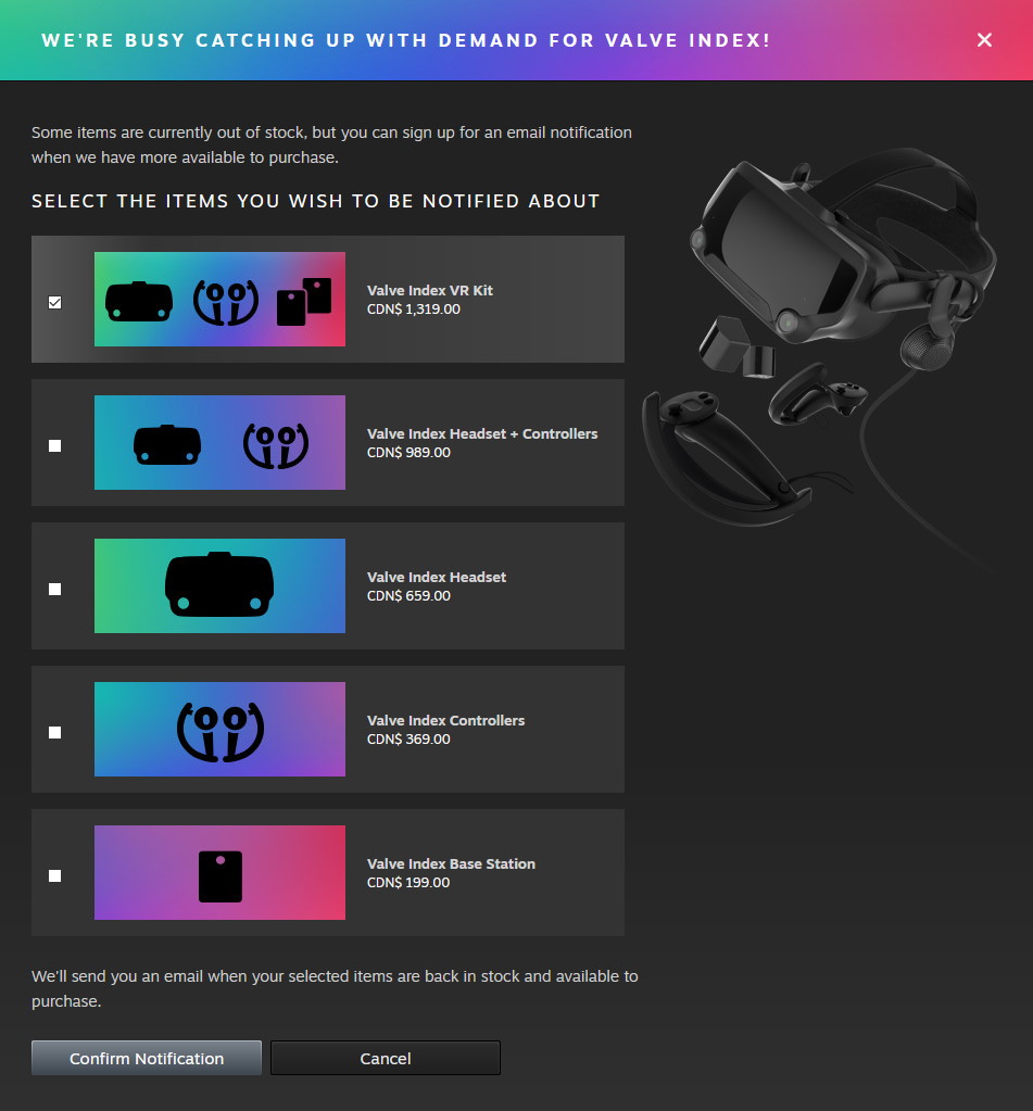 valve index stock