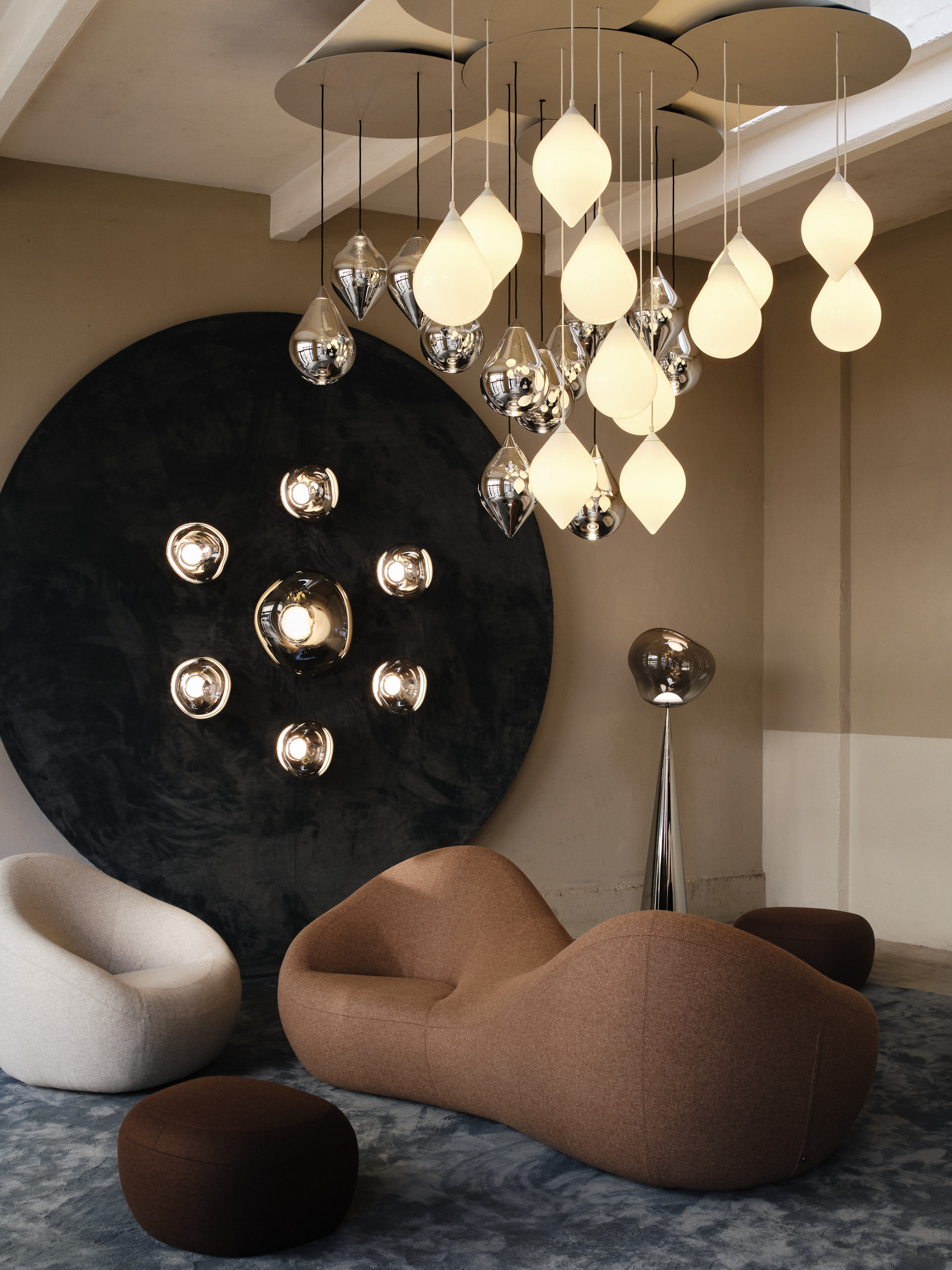 Inside Mua Mua Hotel designed by Tom Dixon for Milan Design Week 2026, featuring Tom Dixon x Vispring bed collaboration