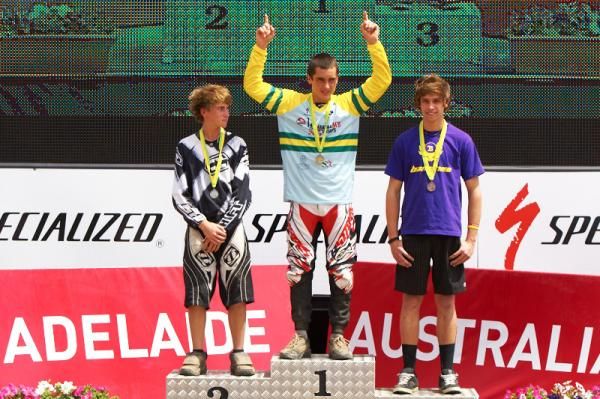 U17 Mens Downhill Podium (L-R) Peter Knott, Jacob Parker, Lachlan McLaren