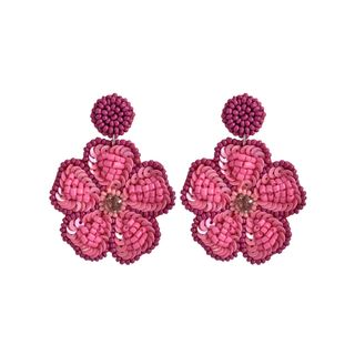 Time and Tru Female Adult Silver-Tone Fuschia Flower Seedbead Drop Earring