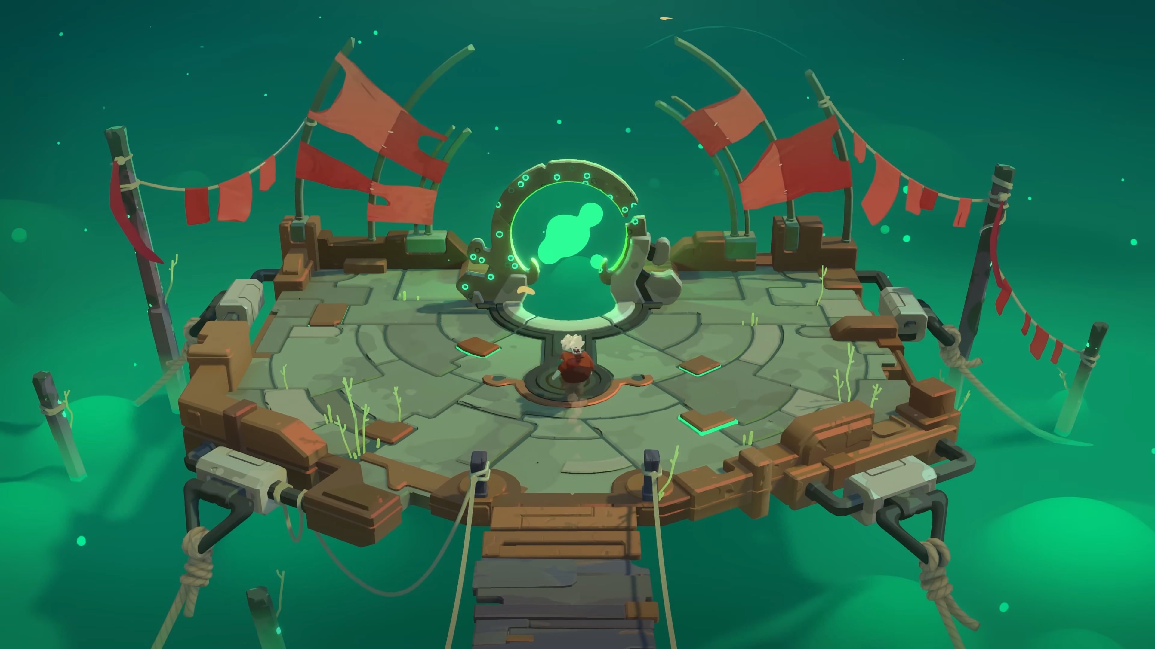 Moonlighter 2 screenshot of the player jumping into the portal