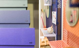 Left: clever storage solutions courtesy of Hay's Box Box Rectangle Set. Right: Inga Sempé's Pinorama boards