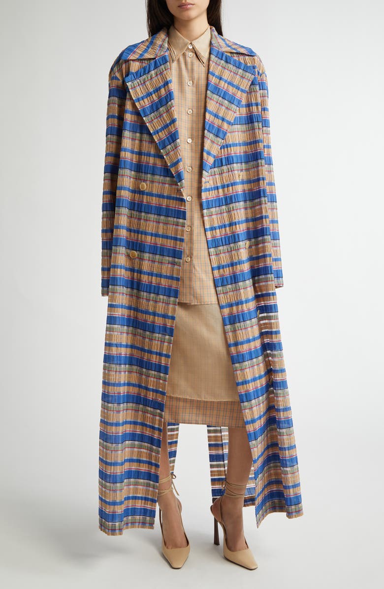 Check Tied Long Coat