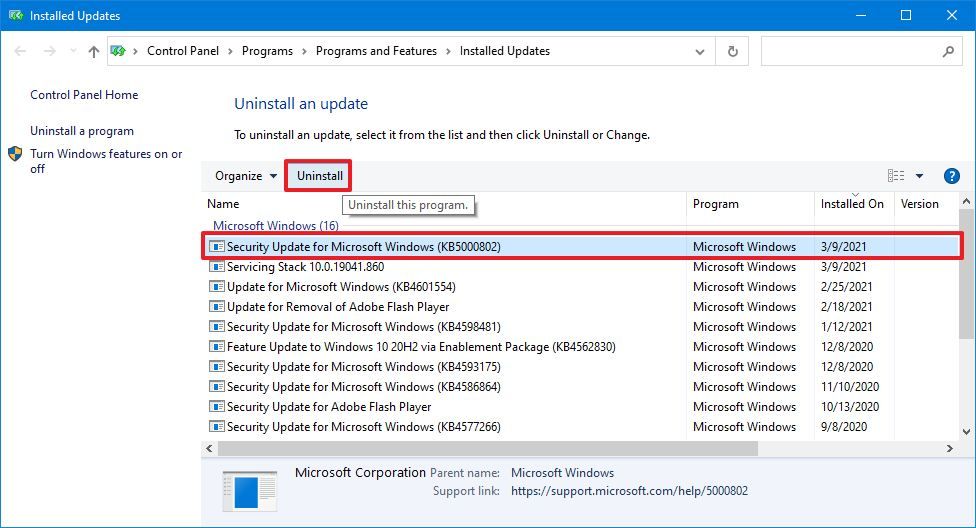 How to uninstall update KB5000802 to fix blue screen problems on
