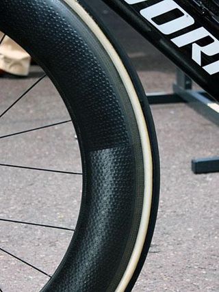 Though there are no identifiying labels there's little mistaking what brand of rim Quick Step is using for these wheels.