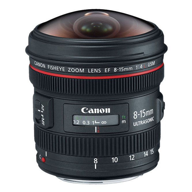Canon EF 8-15mm f/4L Fisheye USM on a white square