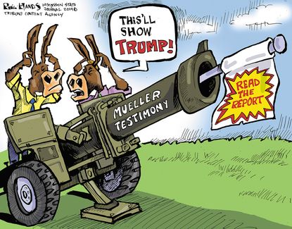 Political Cartoon U.S. Democrats Mueller Testimony Cannonball Read the Report