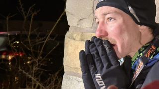 Jack Scott at the finish of the Montane Winter Spine Race 2023