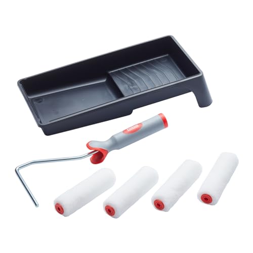 Prodec Advance 6 Pc Ice Fusion Mini Paint Roller Set, 4x Rollers, Frame &amp;amp; Paint Tray - Ultra-Smooth Finish With Emulsion &amp;amp; Satin Paints on Interior Walls,ceilings,wood,metal, 4" Paint Roller Set