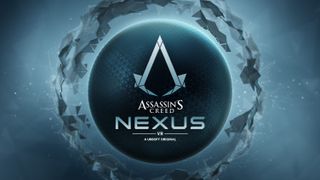Das Assassin's Creed-Logo erscheint in Weiß auf einem blauen Kreis, gefolgt von den Worten Assassin's Creed: Nexus VR