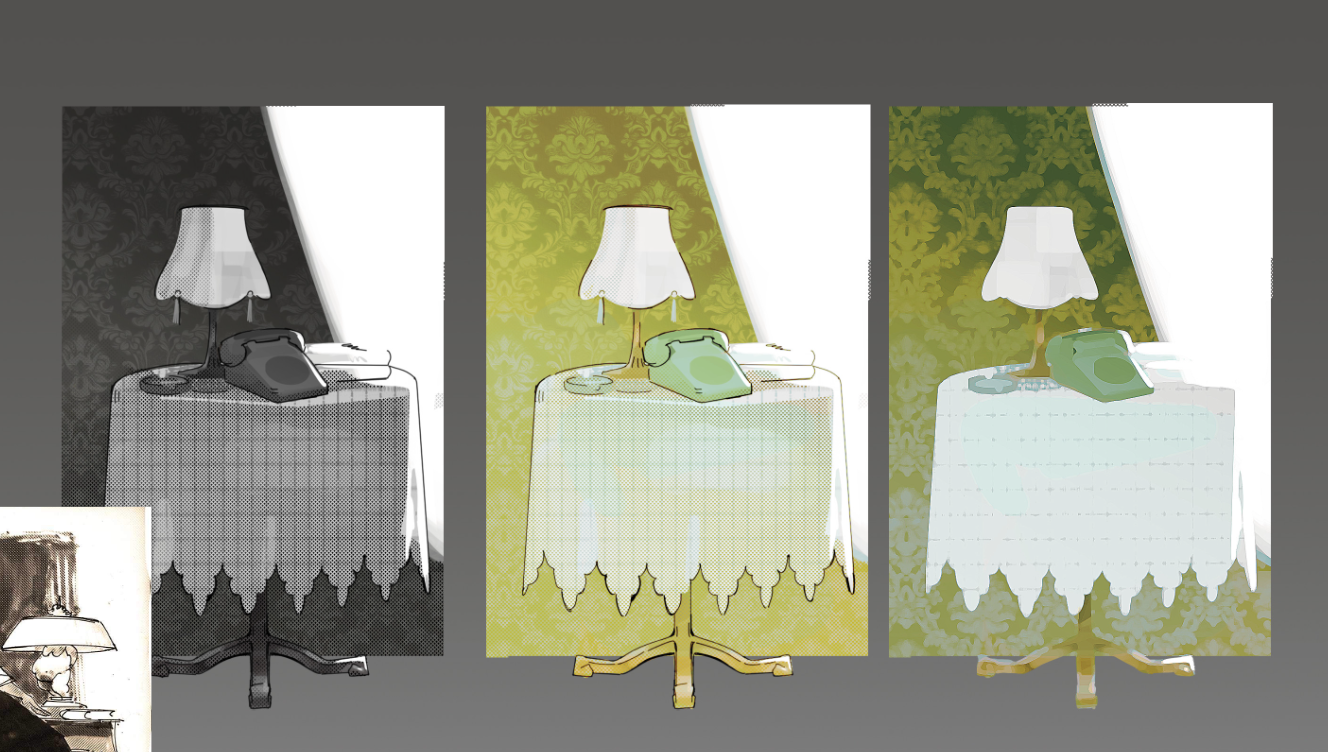 Art tests for a video game's watercolour style