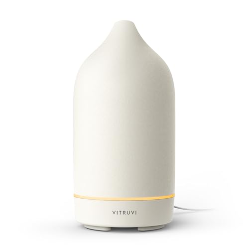 Vitruvi Stone Diffuser, Ceramic Ultrasonic Essential Oil Diffuser for Aromatherapy | Ceramic Diffuser, Diffusers for Home, Oil Diffuser, Housewarming Gift, Original Diffuser | White, 90ml Capacity