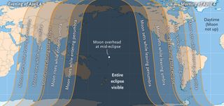 This sky map shows around the world will see the total lunar eclipse on April 4, 2015.