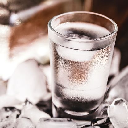 glass of vodka with ice