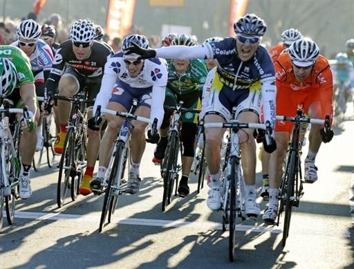 Borut Bozic (Vacansoleil Pro Cycling Team) wins the first stage of the Etoile de Bess&egrave;ges.