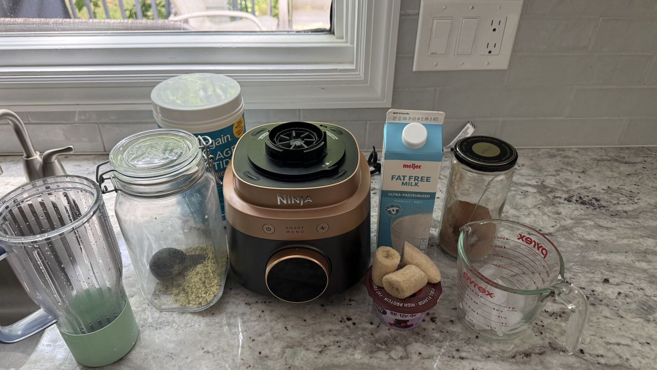 Ninja CrushBOSS making banana chocolate smoothie