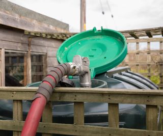 garden oil tank being filled