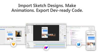 Flow website screenshot says 'Import Sketch Designs. Make Animations. Export Dev-ready Code'