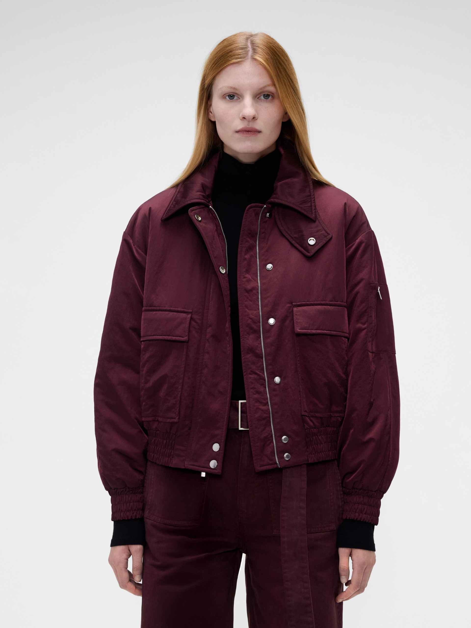 QUILTED SATIN BOMBER JKT