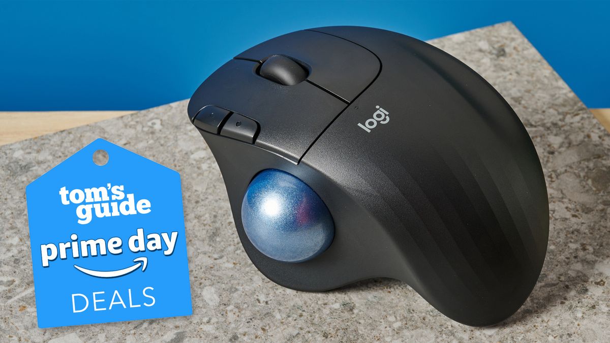 A black Logitech Ergo M575 trackball mouse