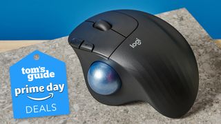 A black Logitech Ergo M575 trackball mouse