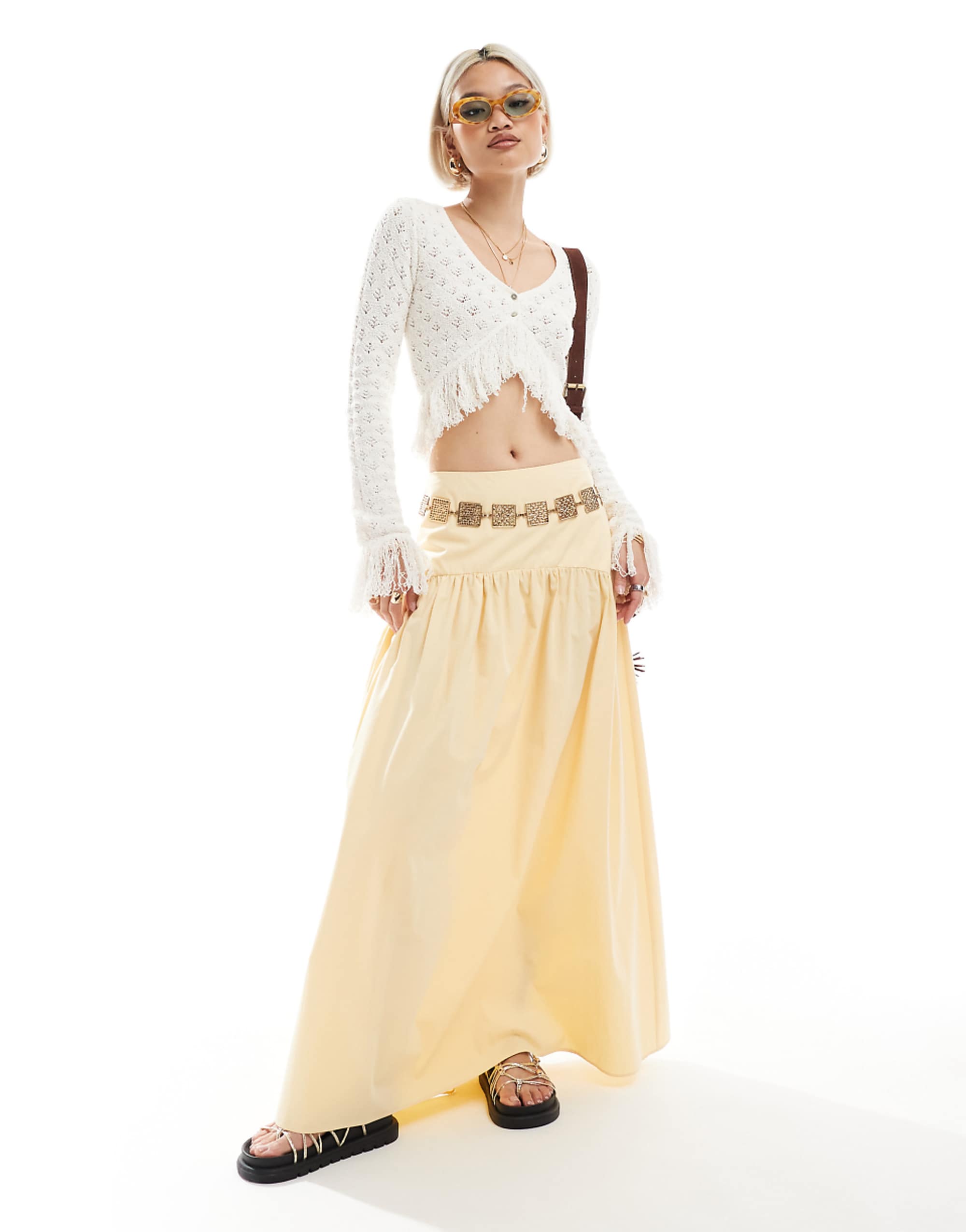 Asos Design Drop Waist Maxi Skirt in Yellow