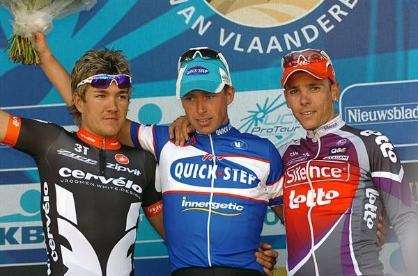 The podium from left to right: Haussler (second), Devolder and Gilbert.