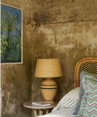 rattan lamp on bedside table