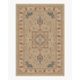 neutral rug with vintage pattern