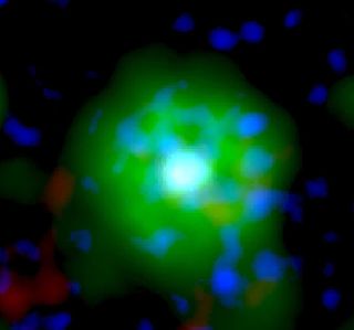 This strange, green glow is actually a new type of star that, until recently, hadn't been observed in X-ray light. Scientists think that this star formed when two white dwarf stars (the leftover stellar cores of stars like our sun) merged into one another, forming a new object that emits X-ray light instead of being destroyed in the collision.