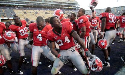 These Georgia football players victory-danced after beating Louisiana State, Oct. 25, 2008.
