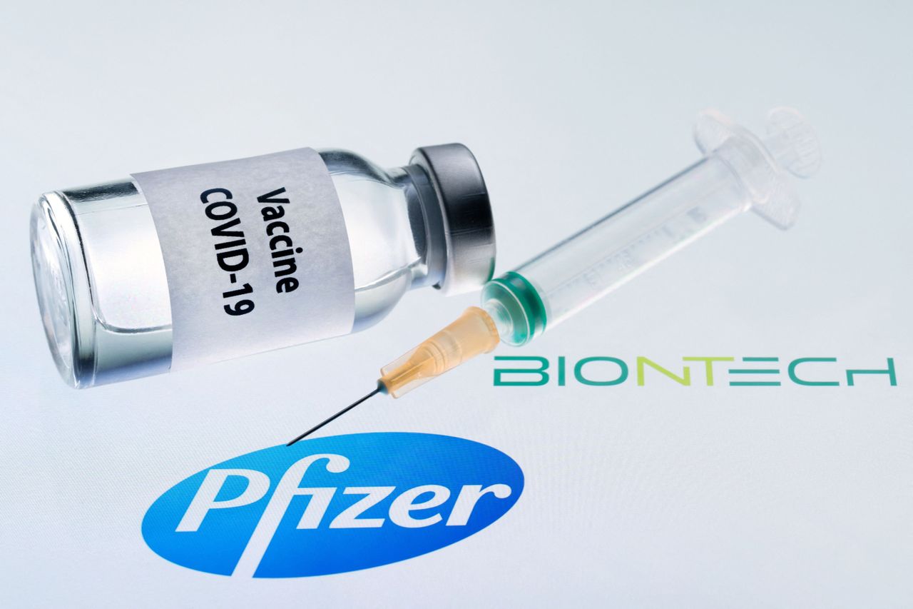 A Pfizer vaccine bottle