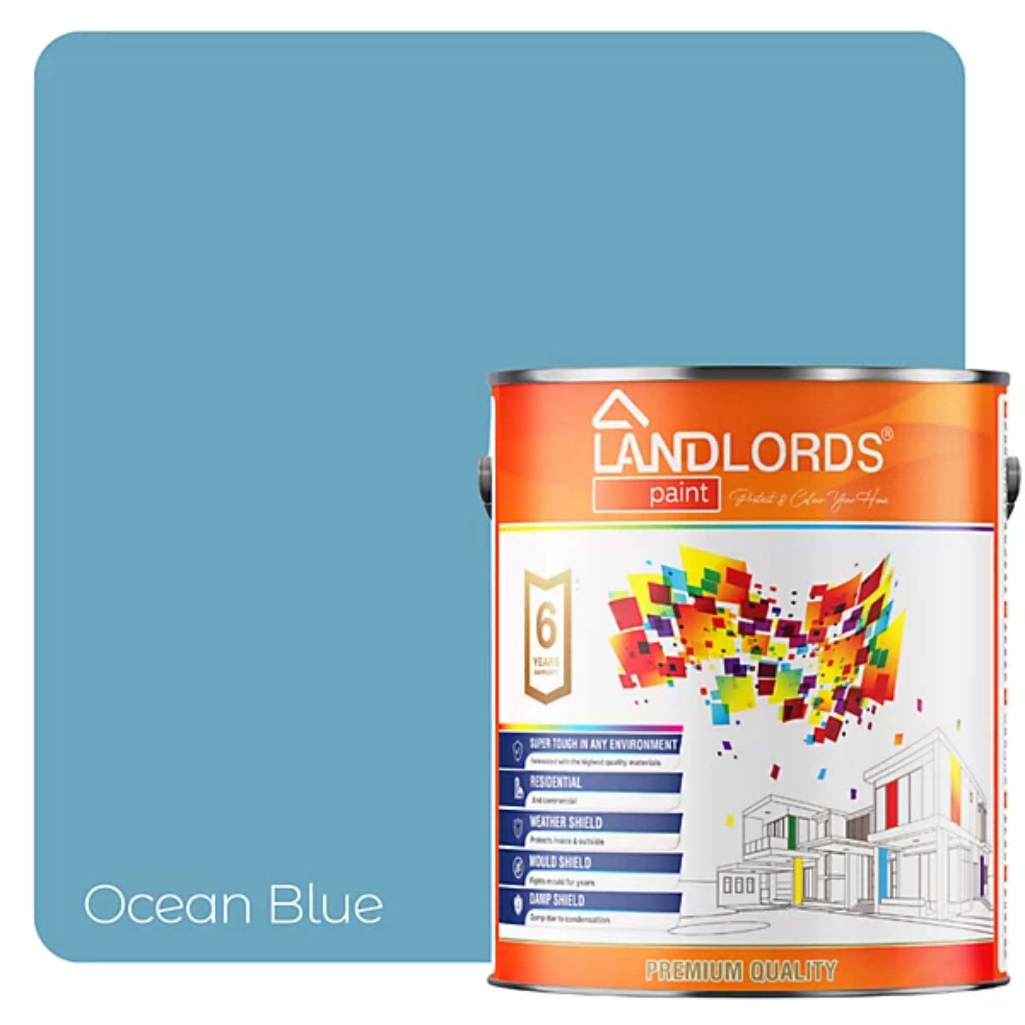 Landlords Paint Masonry Paint Best Weatherproof Exterior Wall Protection, Ocean Blue, 1L 