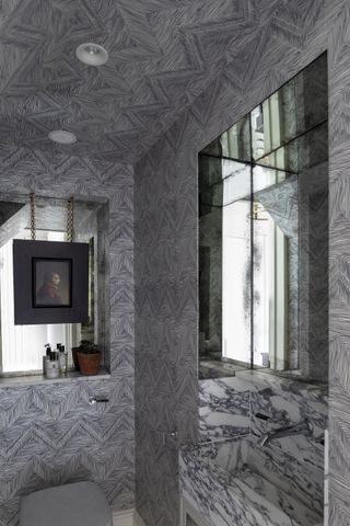 bathroom ceiling lighting spotlights in grey powder room by Kitesgrove