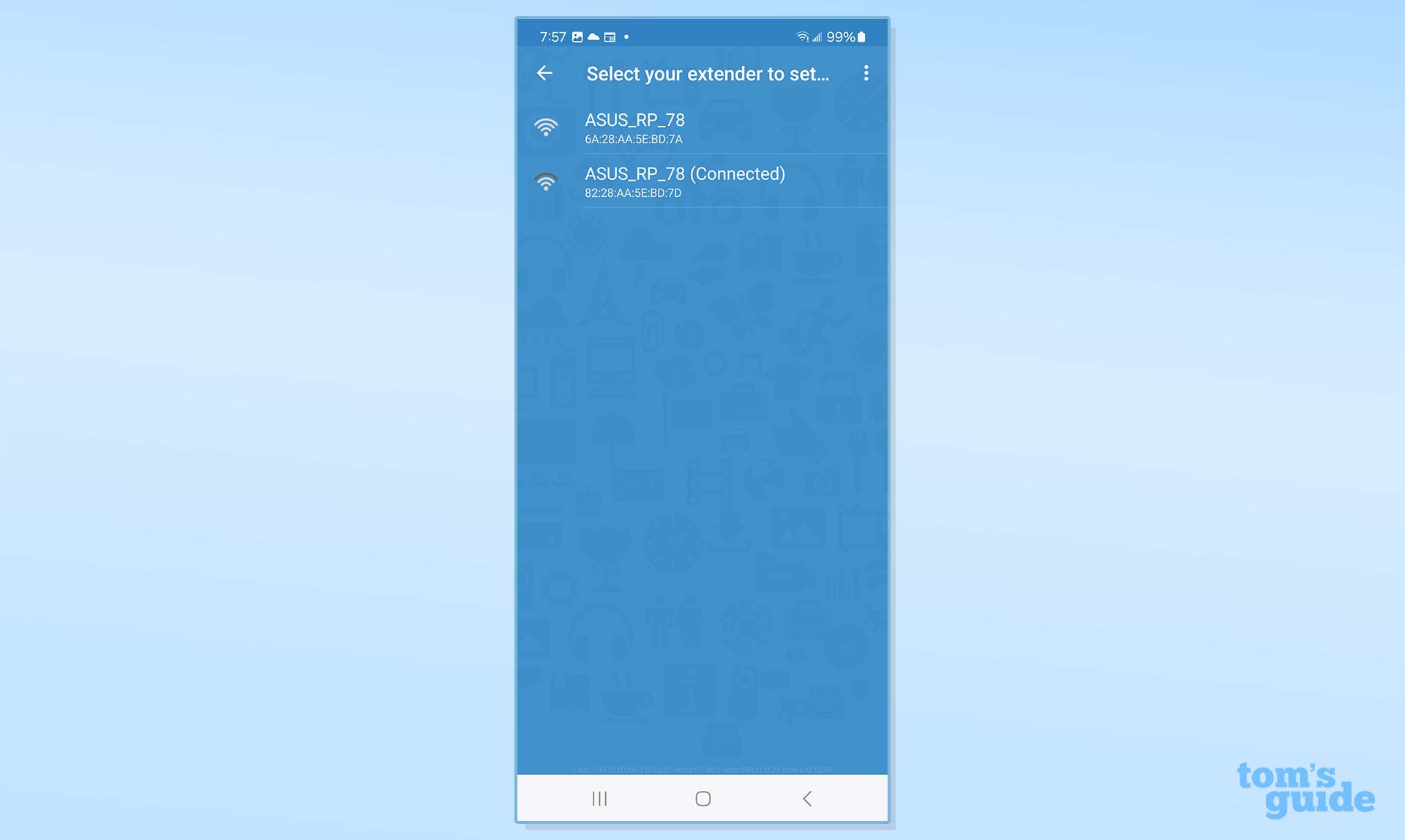 A screenshot from the Asus RP-AX58 Wi-Fi 6 extender app.