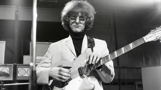 American musician and frontman for The Byrds on set for the band's performance on Ready Steady Go!, August 6, 1965, in London, United Kingdom