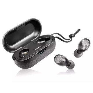 The lypertek pureplay z3 2.0 wireless earbuds pictured next to their charging case.