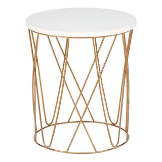 white copper side table with geometric base