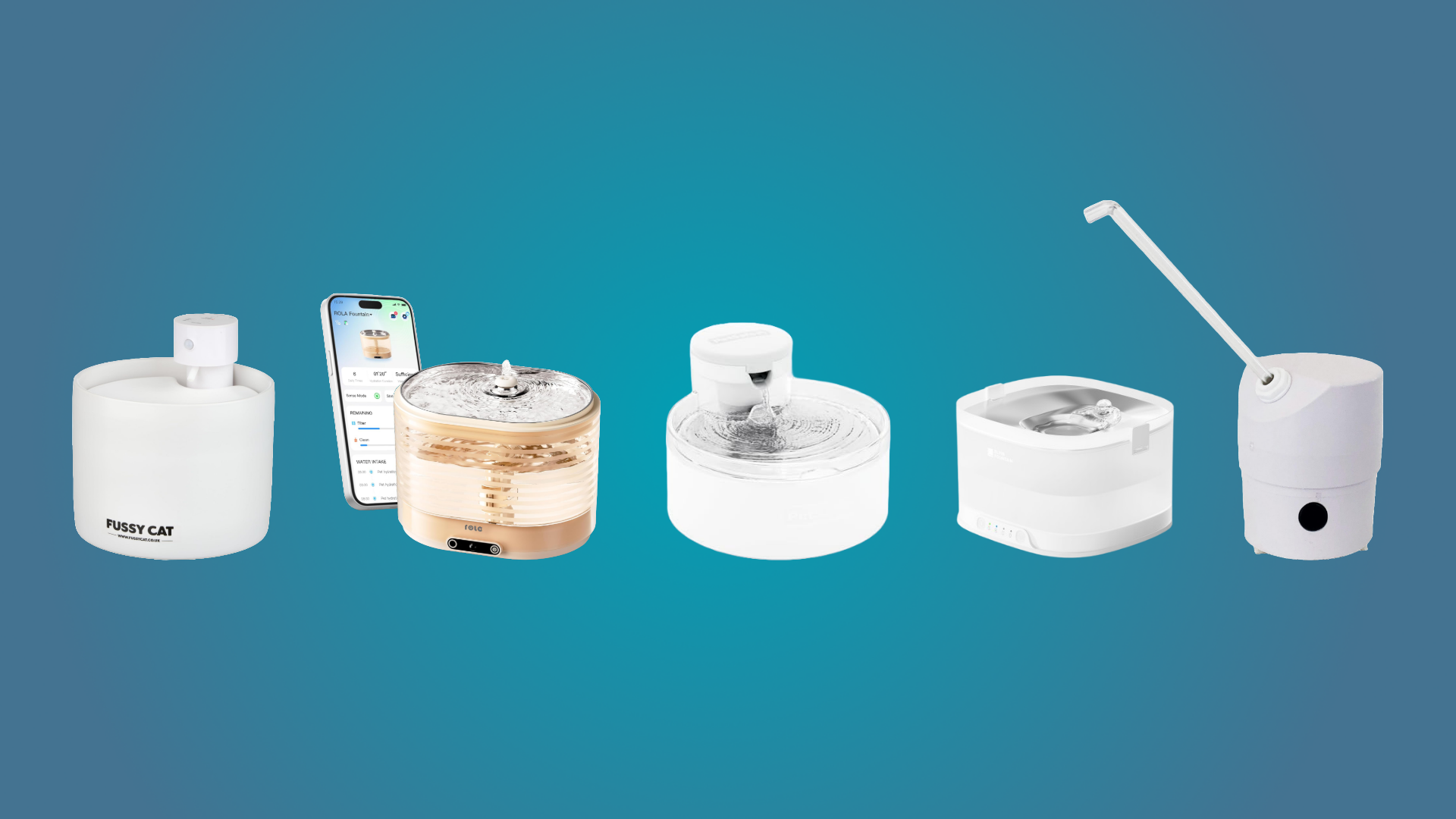 Best pet fountains cut out onto a blue gradient background