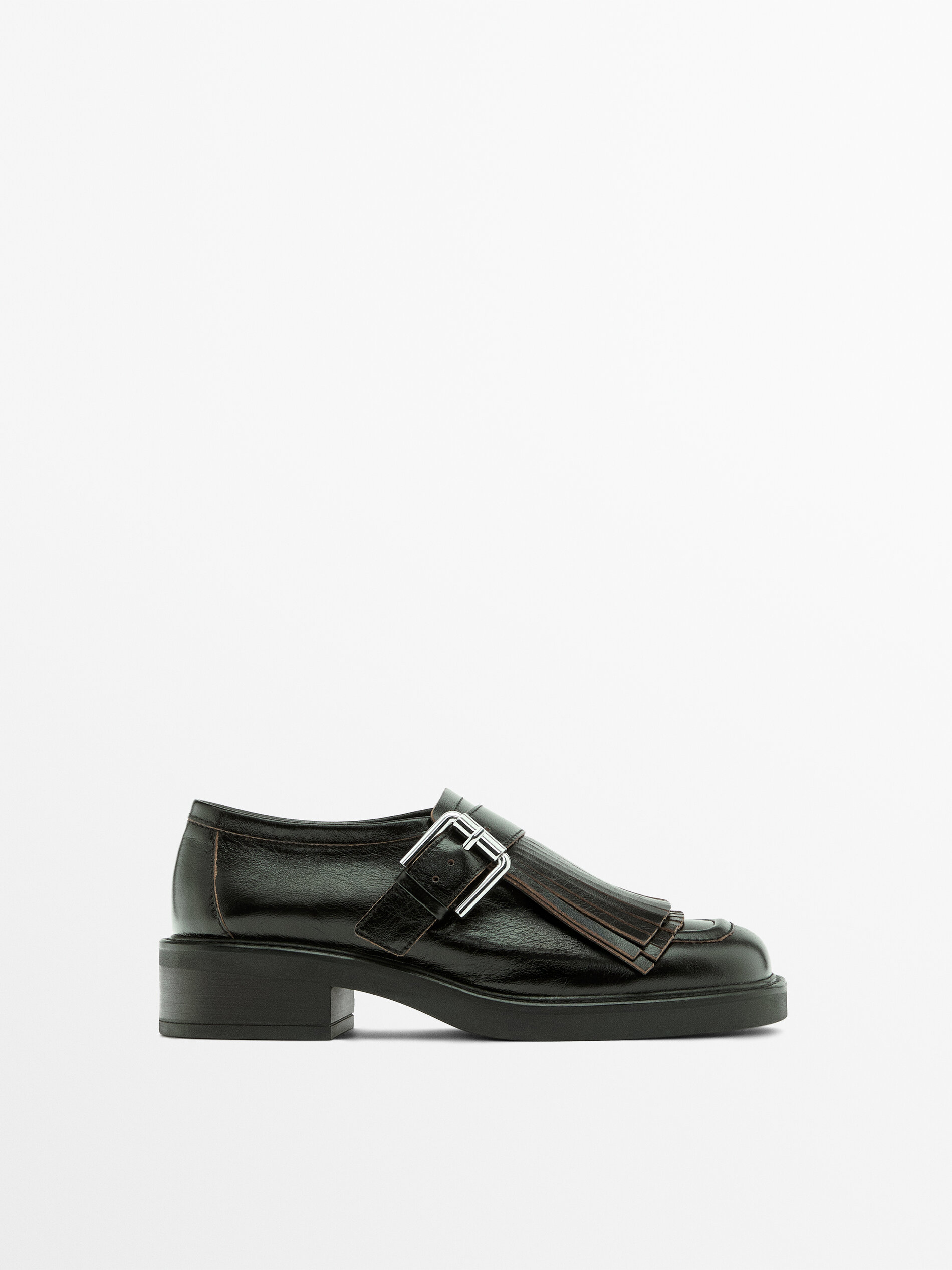 Buckled Derby Shoes With Fringe