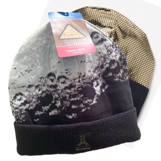 a wool beanie with a pattern modeled after the surface of the moon